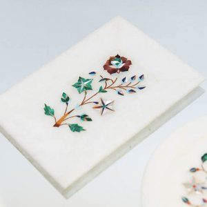 3x6" Marble Inlay Rectangle Decorative Plate from India